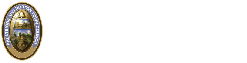 Presteigne and Norton Town Council logo with town name in white text on a light background.